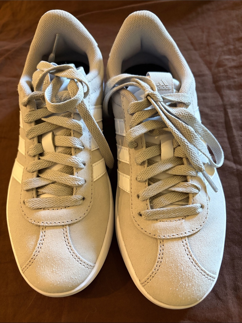 NWOT adidas Women’s Suede Sneakers in Light Beige with White Stripes